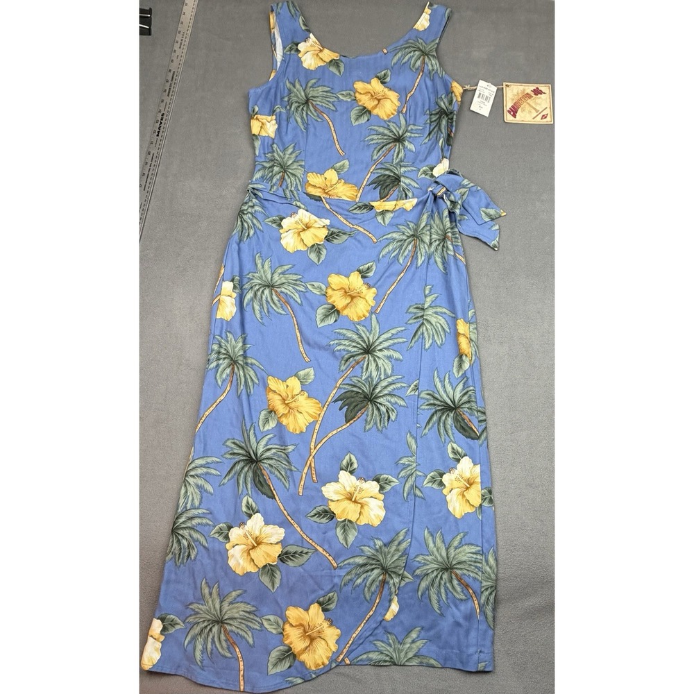 Caribbean Joe Hawaiian Dress Womens S Blue Floral Sleeveless Whimsical Colorful